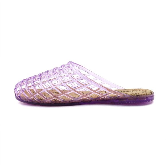Lurnyet Womens Purple Jelly Comfort Cushion Slide Flat Sandal with Cork Footbed - Picture 2 of 7